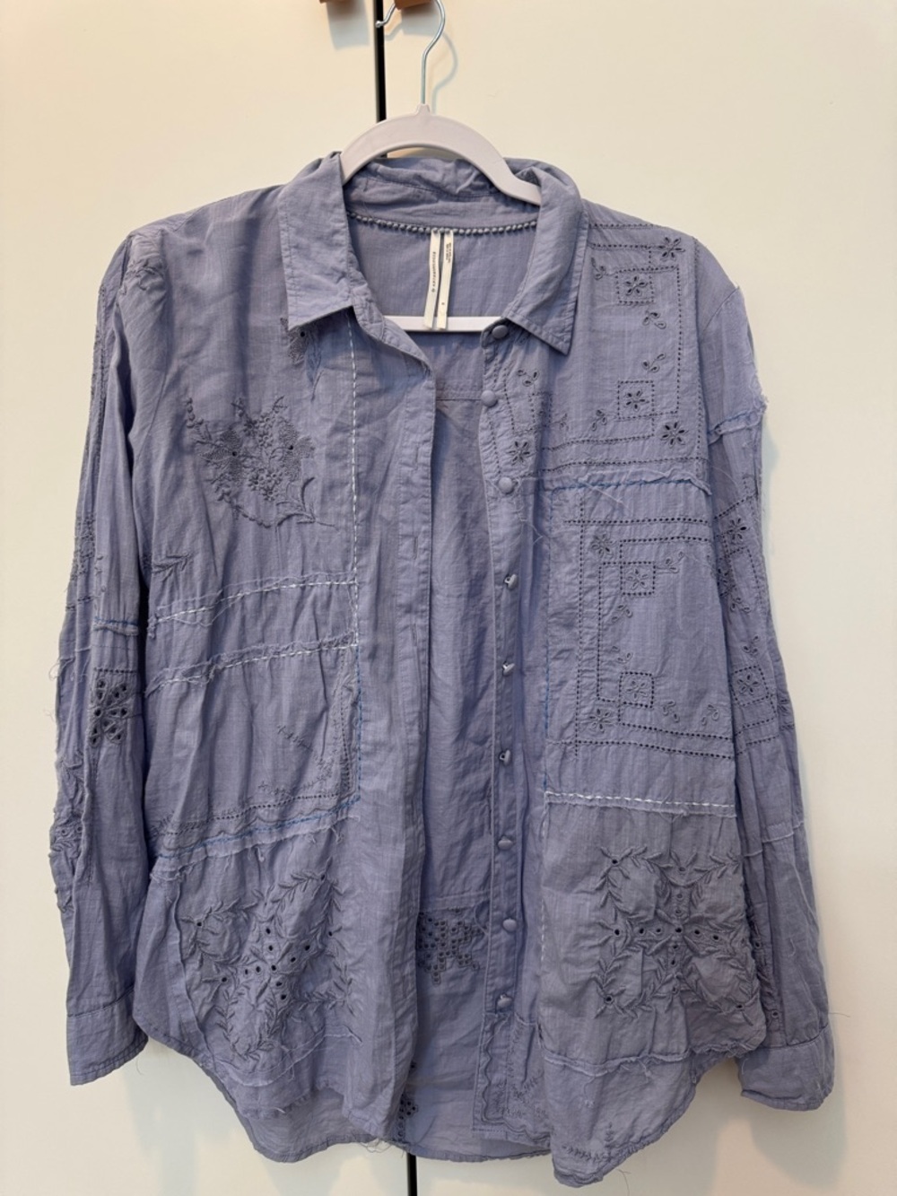 Anthropologie Periwinkle Pom-Trim Button-Up Top